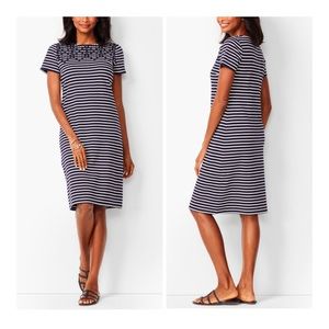 Talbots Stripe Yoke Shift Midi Navy White Dress Size XS NWT